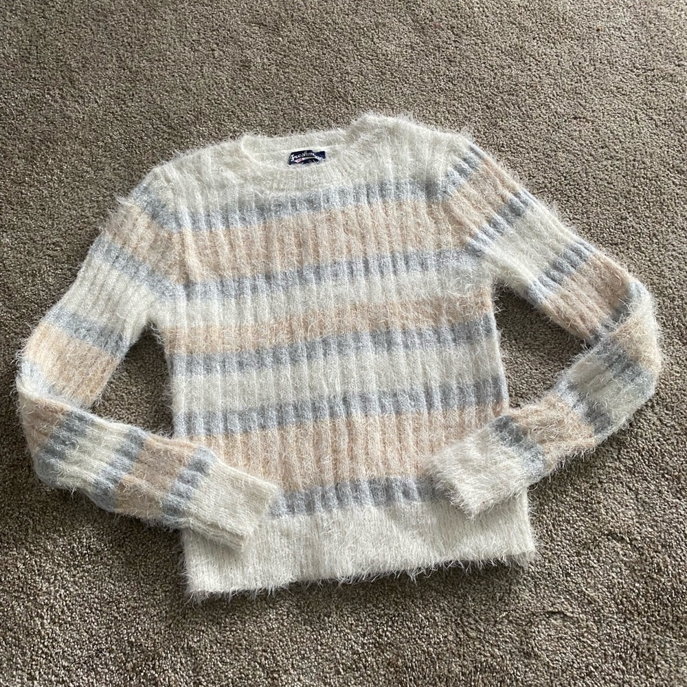 Freshman Pastel Striped Fuzzy Sweater NWOT